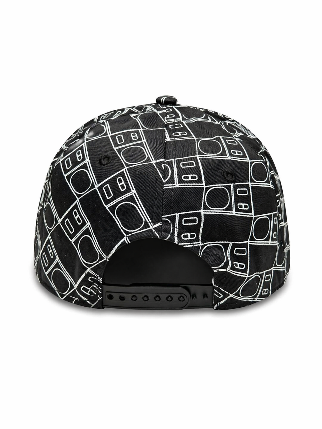 Snapback Hat Black White Geometric Flat Brim Adjustable Cap