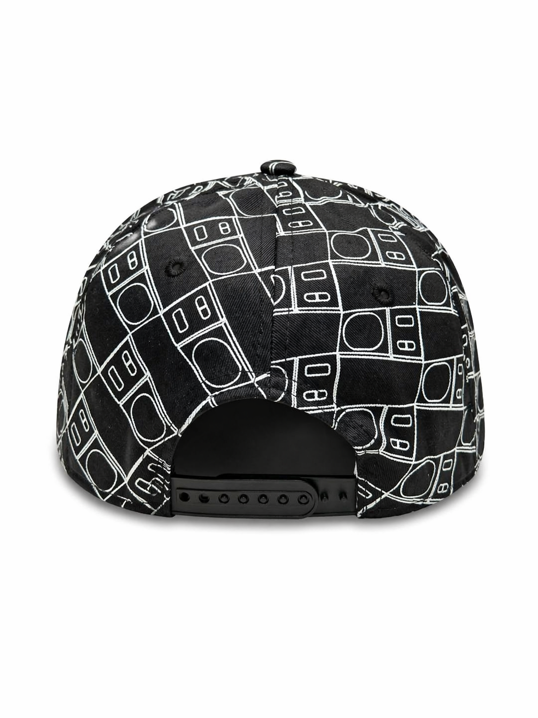 Snapback Hat Black White Geometric Flat Brim Adjustable Cap
