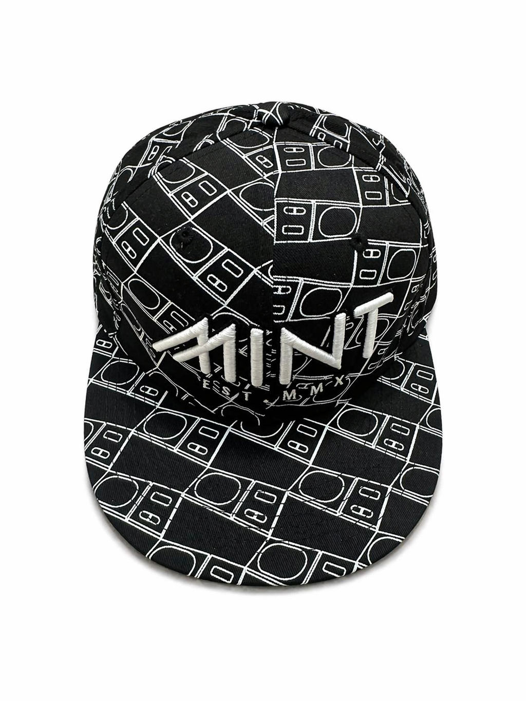 Snapback Hat Black White Geometric Flat Brim Adjustable Cap