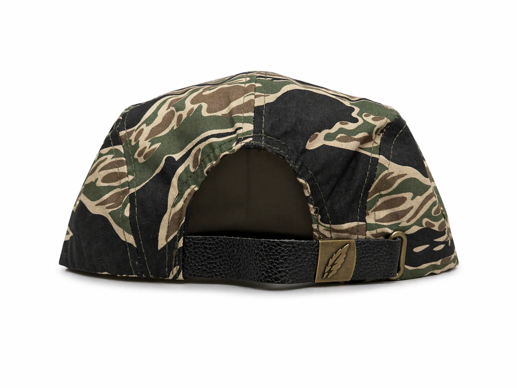 Tiger Camo 5 Panel Strapback Hat Tan Black Streetwear Cap