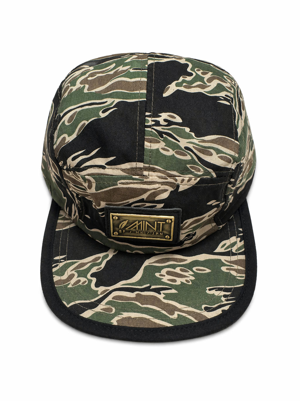 Tiger Camo 5 Panel Strapback Hat Tan Black Streetwear Cap