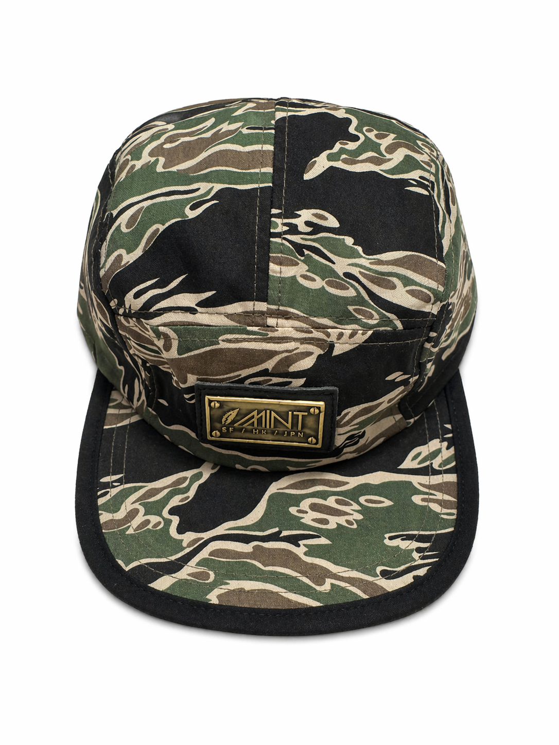 Tiger Camo 5 Panel Strapback Hat Tan Black Streetwear Cap