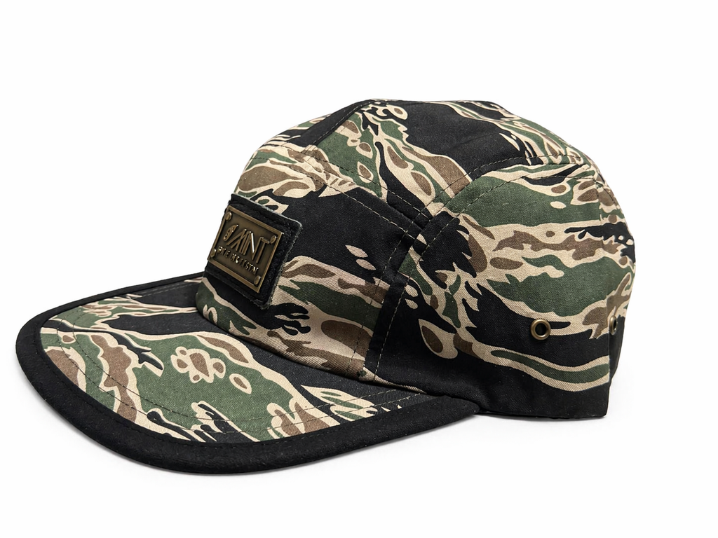 Tiger Camo 5 Panel Strapback Hat Tan Black Streetwear Cap
