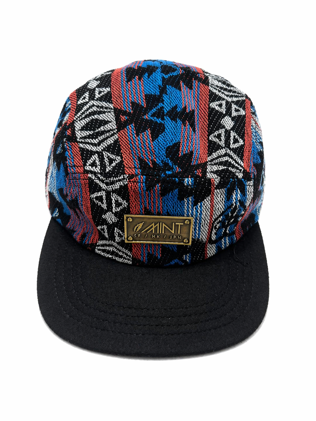 5 Panel Camp Cap Tribal Pattern Strapback Leather Streetwear