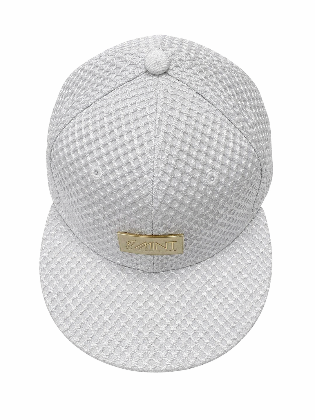White 6 Panel Snapback Cap Textured Mesh Flat Brim