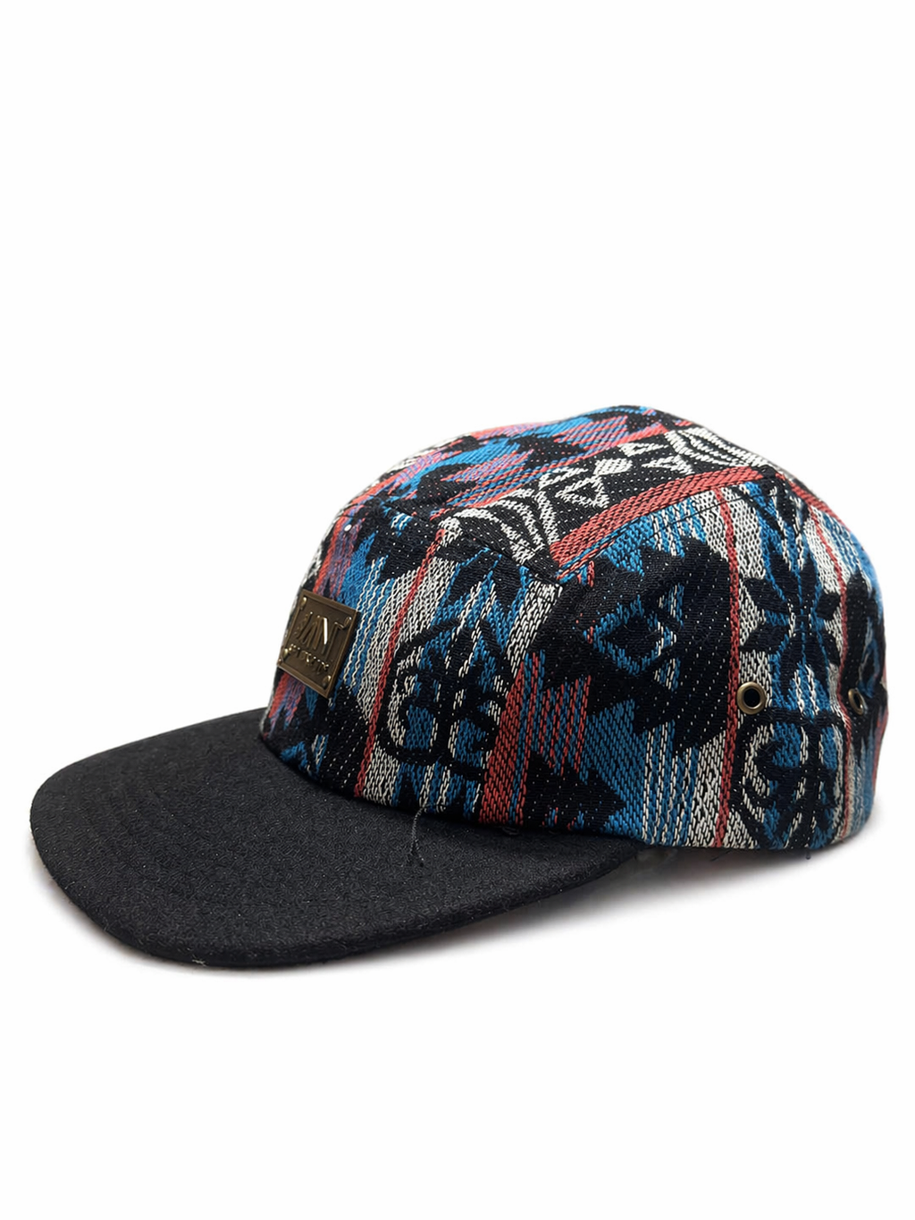 5 Panel Camp Cap Tribal Pattern Strapback Leather Streetwear