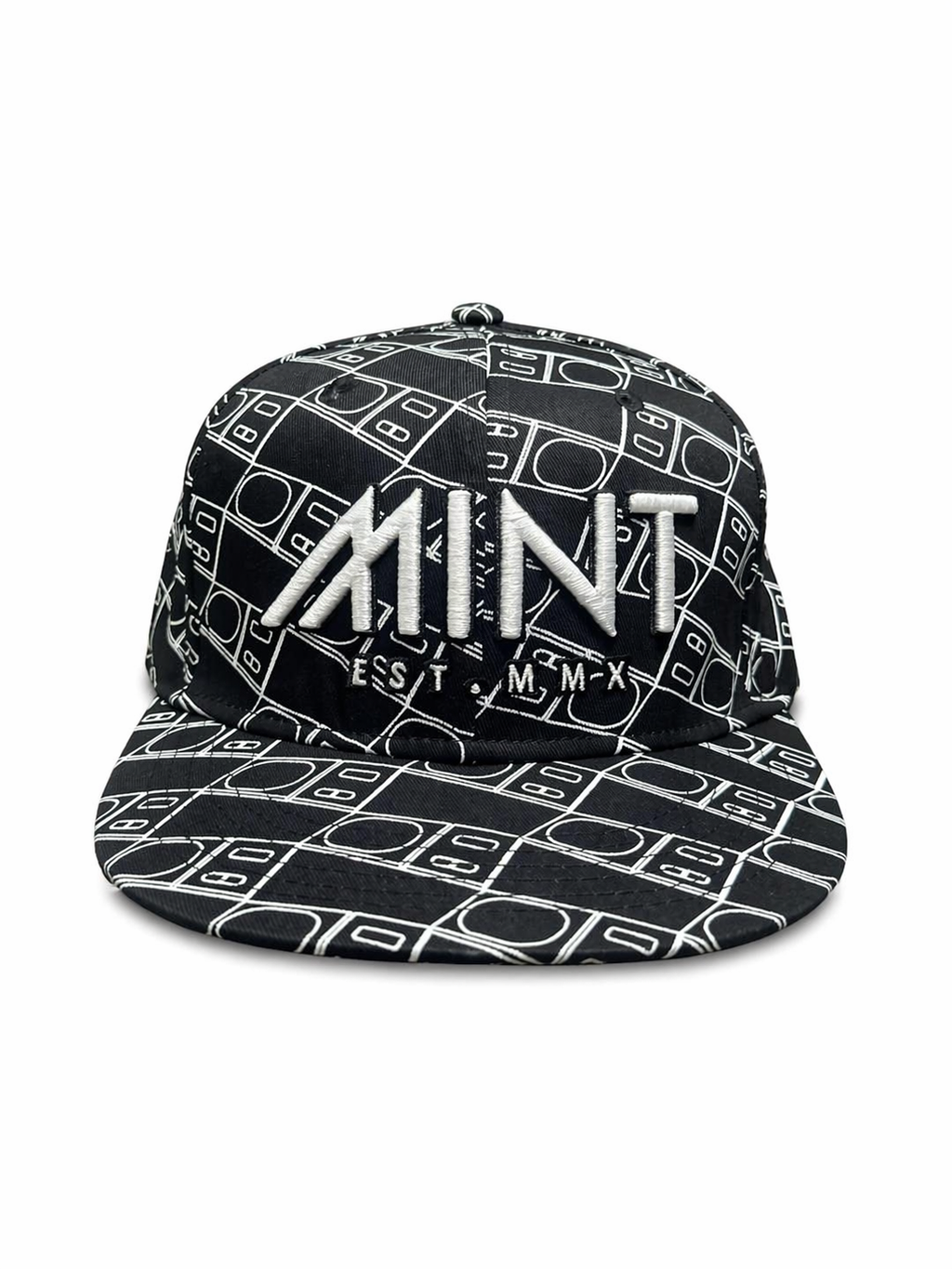 Snapback Hat Black White Geometric Flat Brim Adjustable Cap