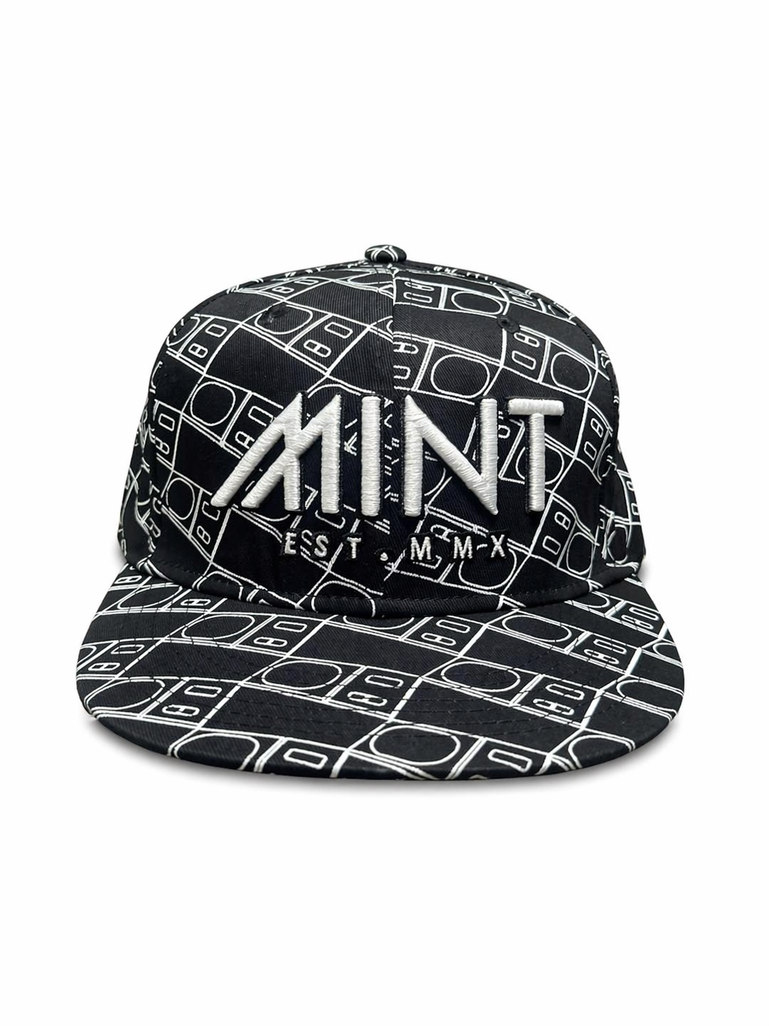 Snapback Hat Black White Geometric Flat Brim Adjustable Cap