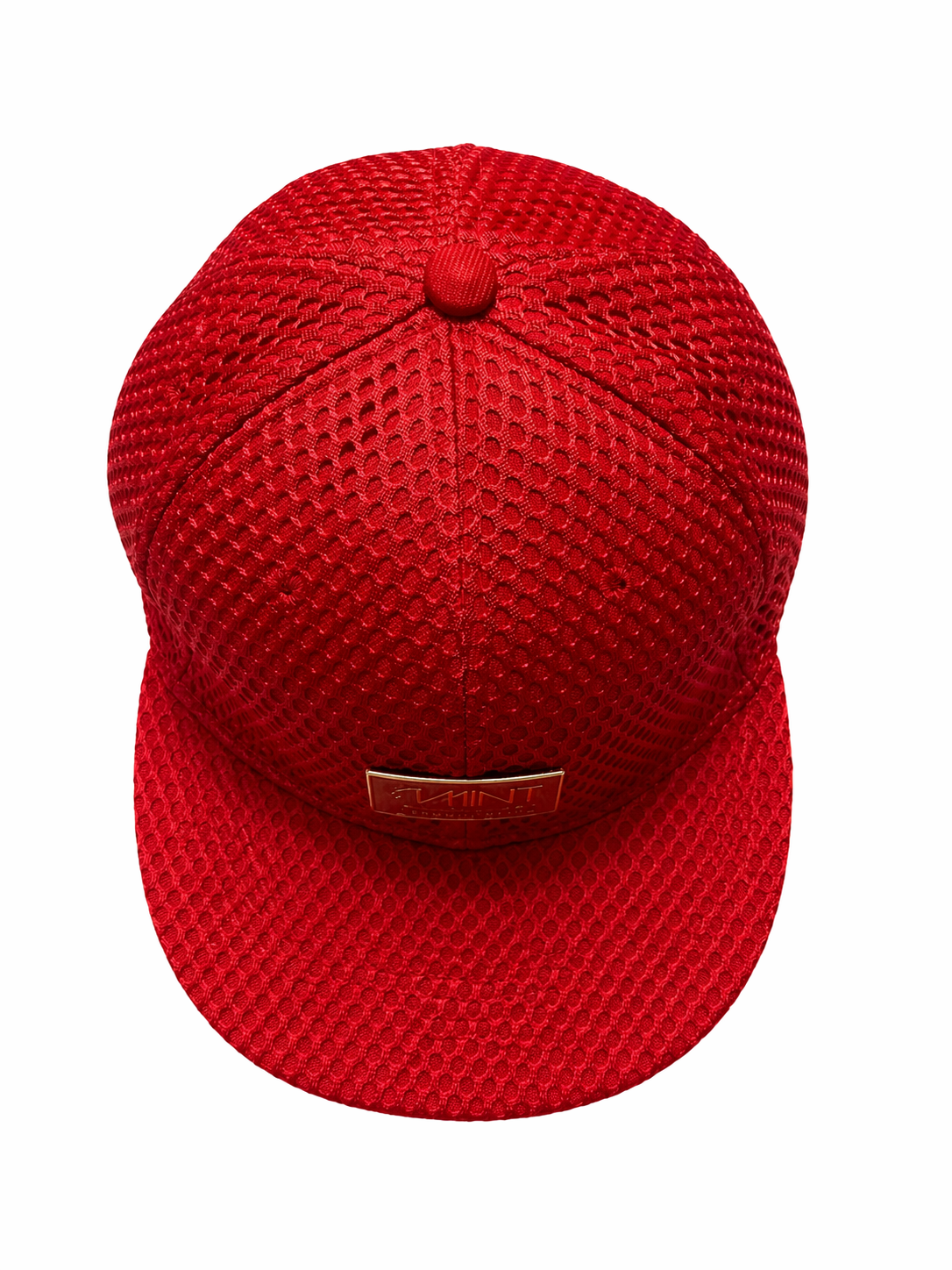 Red Mesh 6 Panel Snapback Cap Flat Brim Adjustable Hat