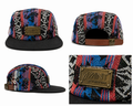 5 Panel Camp Cap Tribal Pattern Strapback Leather Streetwear
