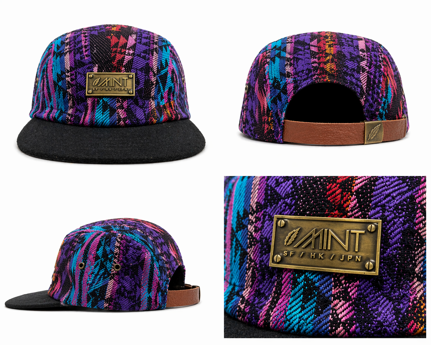 Aztec 5 Panel Strapback Hat Multicolor Black Brim Cap