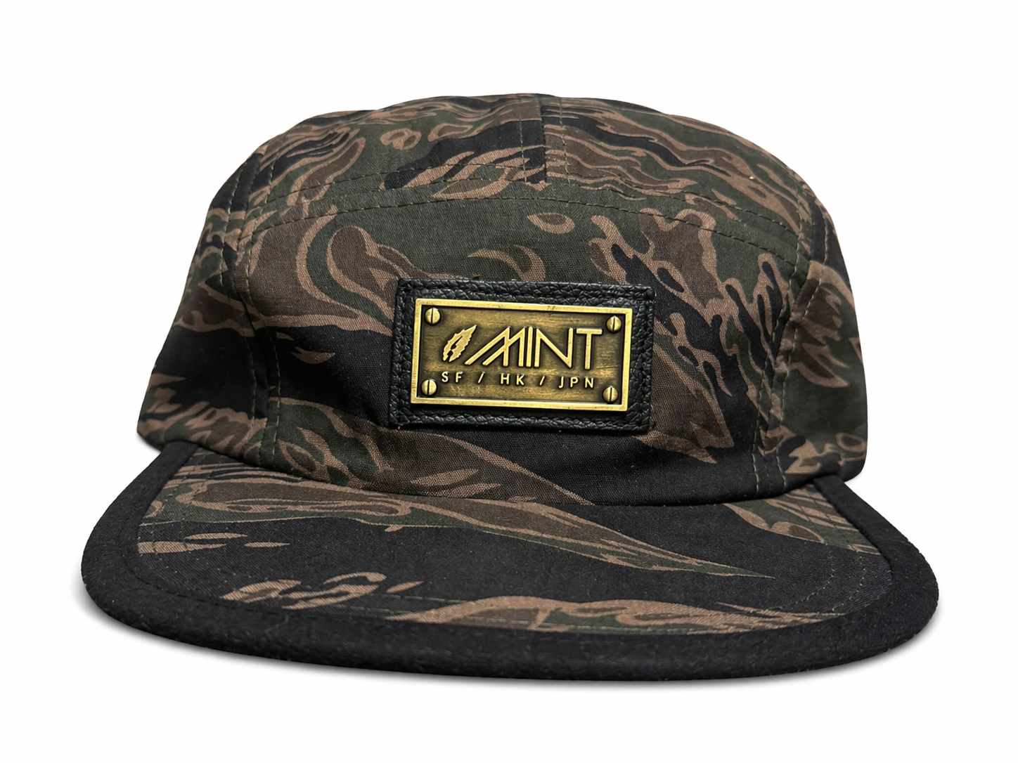 Tiger Camo 5 Panel Strapback Cap  Brown/Black Hat
