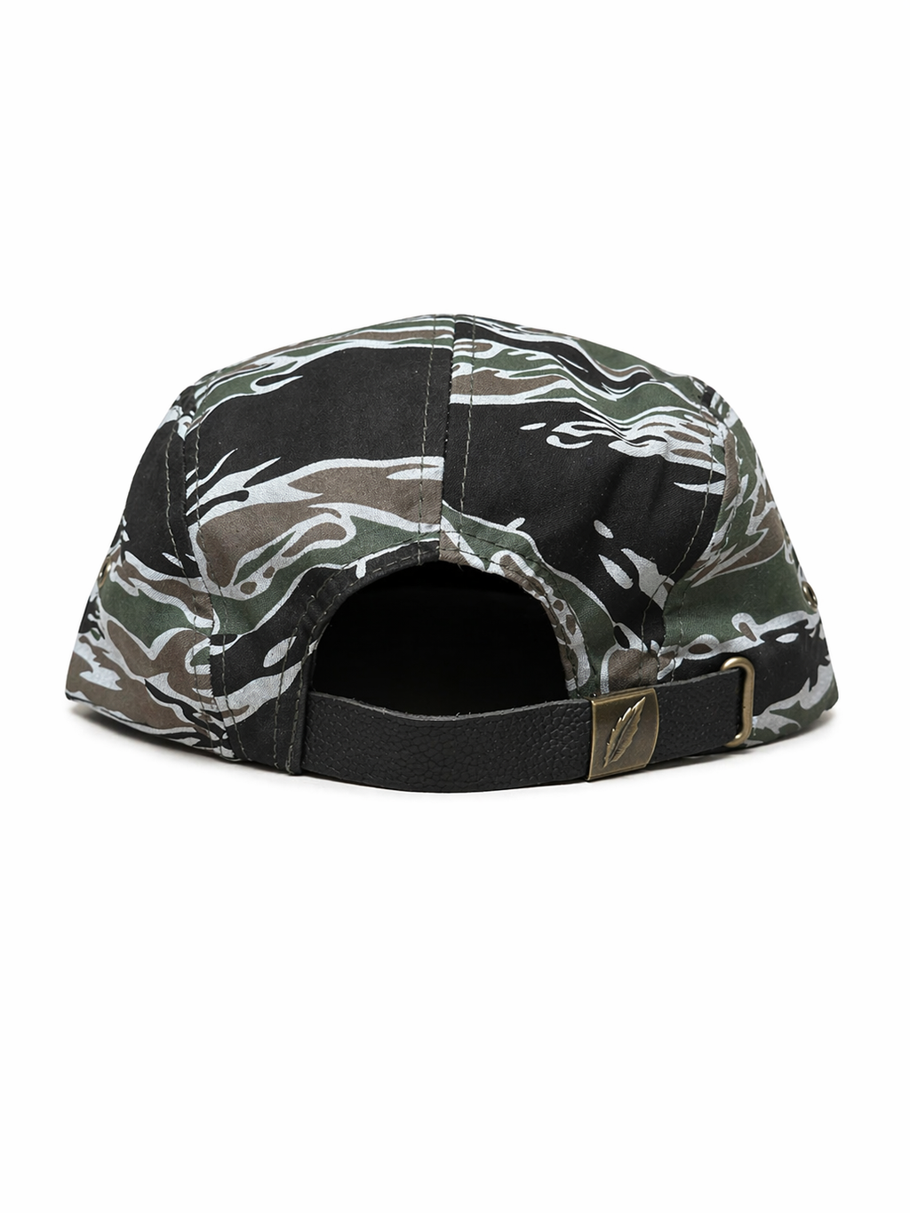 Tiger Camo 5 Panel Strapback Hat green/Black Metal Logo Streetwear Cap