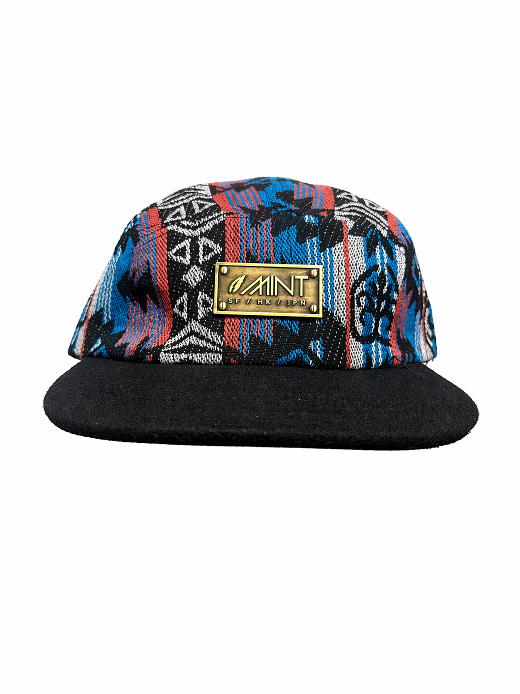 5 Panel Camp Cap Tribal Pattern Strapback Leather Streetwear