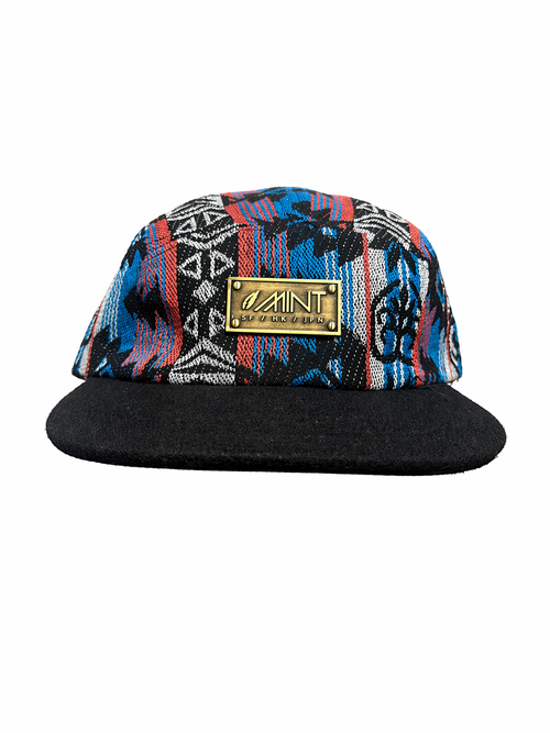 5 Panel Camp Cap Tribal Pattern Strapback Leather Streetwear
