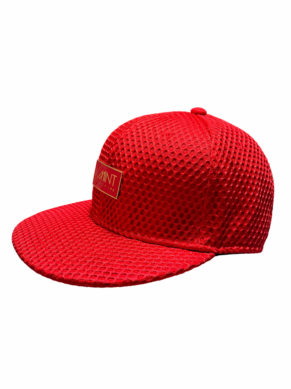Red Mesh 6 Panel Snapback Cap Flat Brim Adjustable Hat