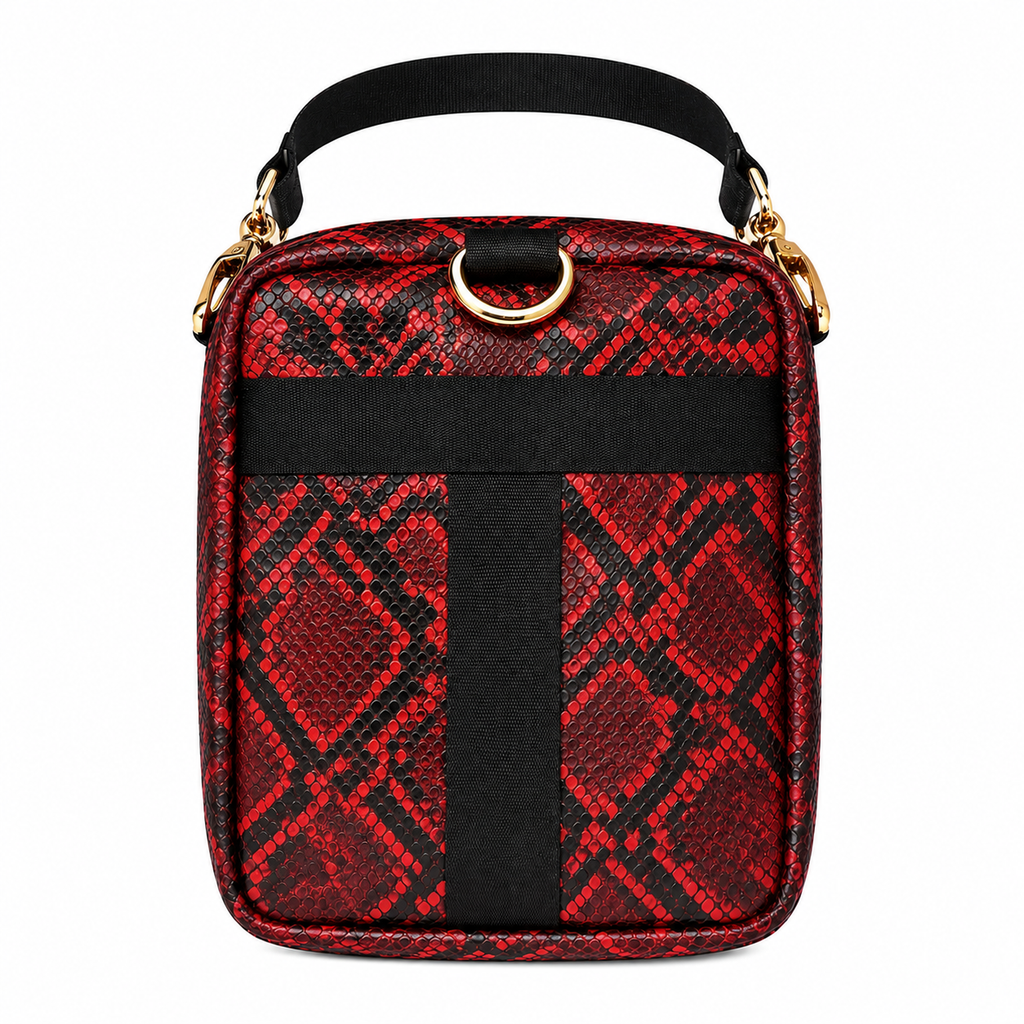 Red & Black Cobra Snakeskin Day bag