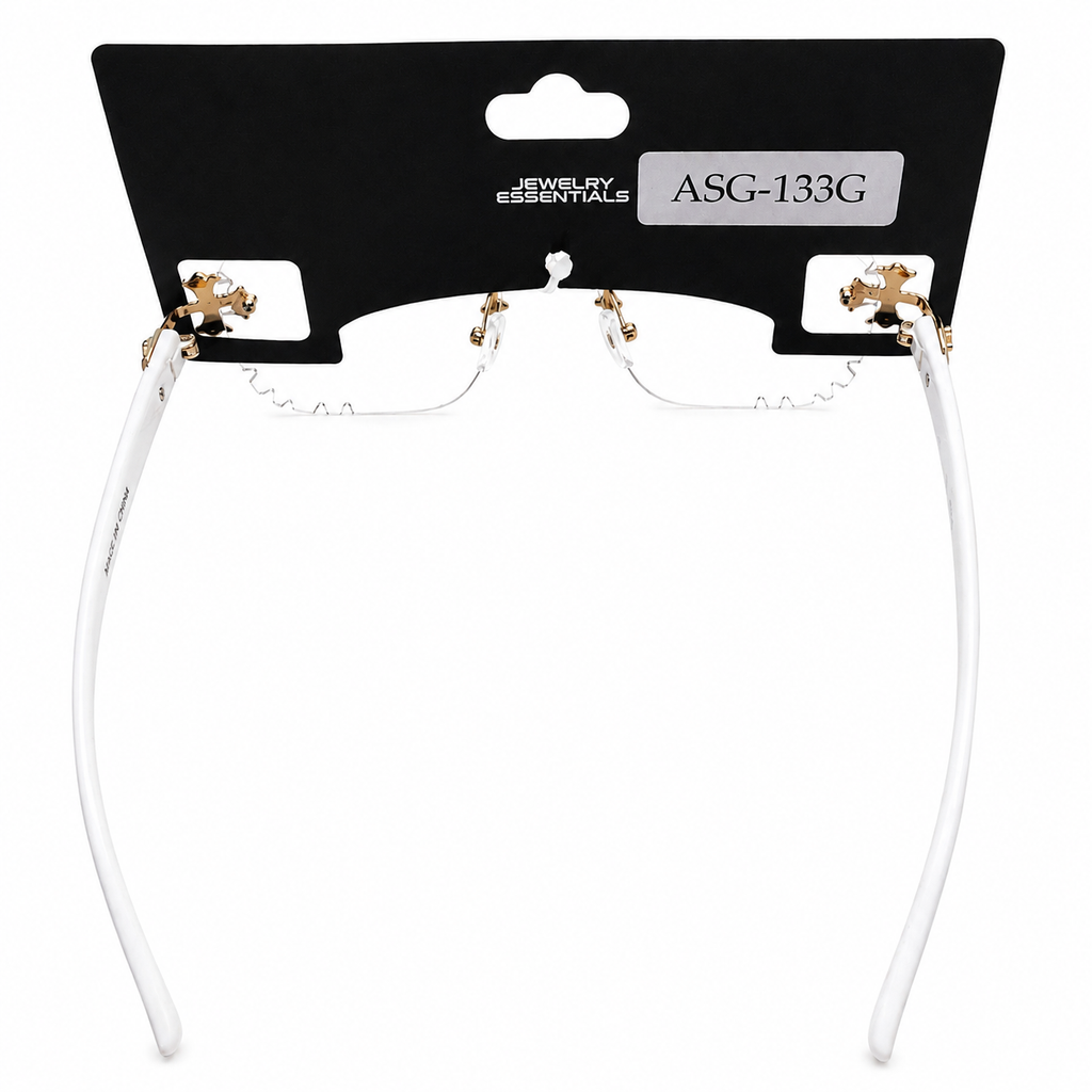 White headband with gold accents on a black card labeled 'Jewelry Essentials' with product code ASG-133G.