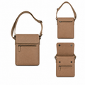 Brown crossbody bag shown from multiple angles on a white background